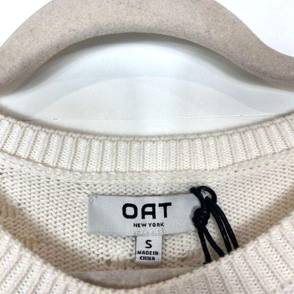 NWT Oat New York Sweater Small White Floral rosette Short Sleeve Cropped Knit To - Picture 10 of 12